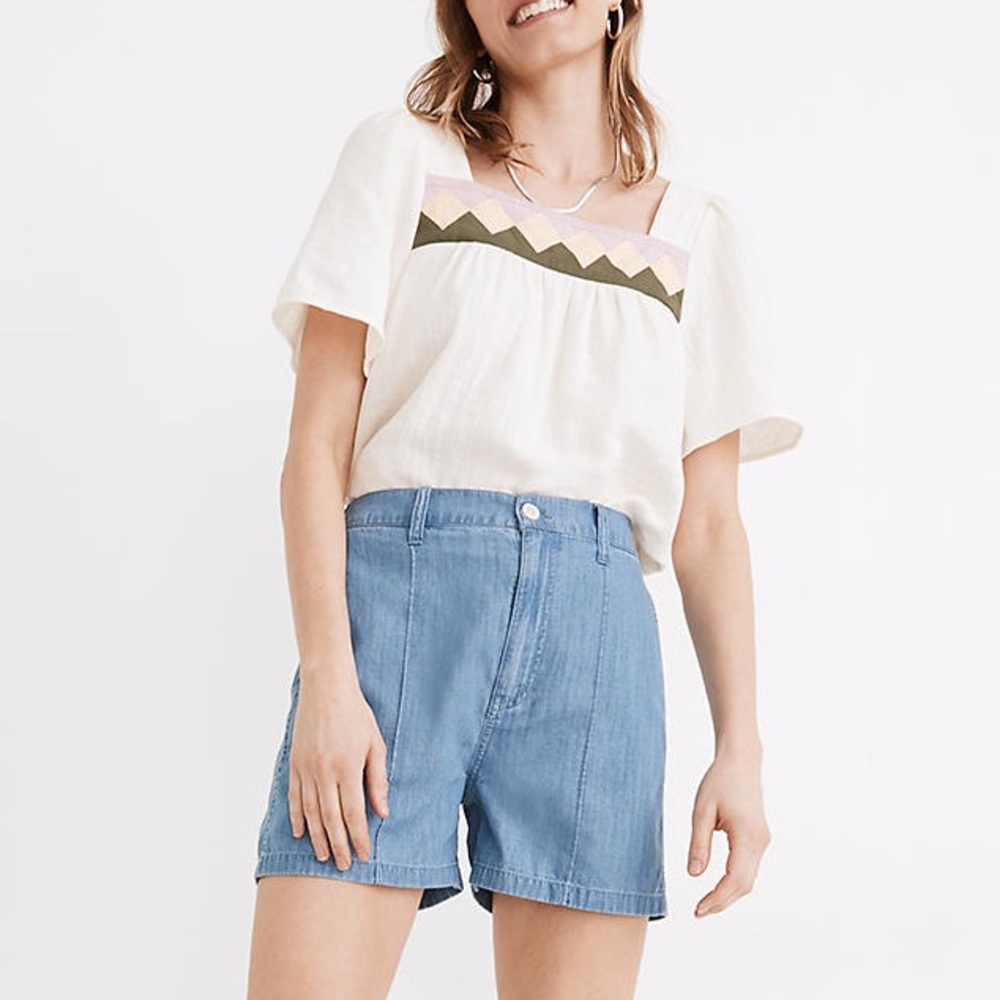 Madewell Pintuck Denim Shorts Cotton Tencel Extra High Rise Jean Sz 26